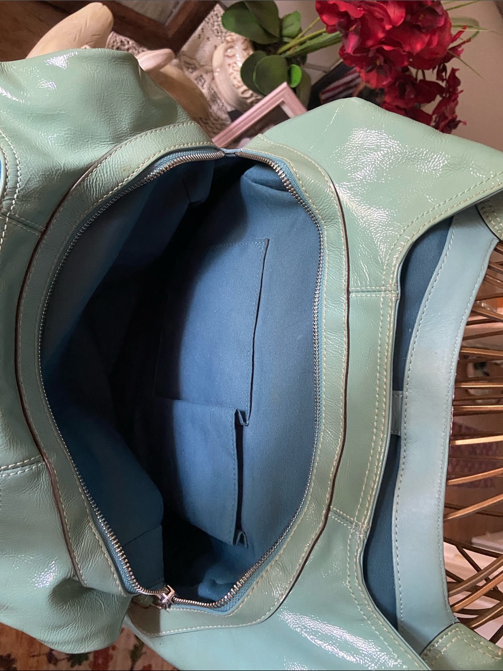 Coach Glossy Mint Green Leather Shoulder Bag with Buckle - Picture 4 of 9